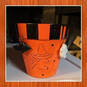 Halloween Orange Witch Planter Pot